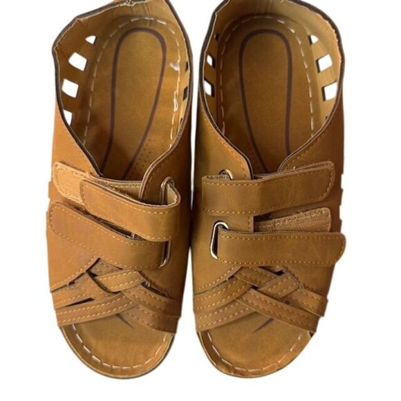 Woman's Adjustable Velcro Leather Sandals Casual Breathable Slip-On Shoes With C - Picture 1 of 6